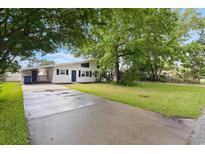 Charming home featuring a well-manicured front yard and a blue front door surrounded by lush, mature trees at 6304 Timberline Dr. # B, Myrtle Beach, SC 29572