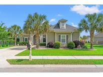 Charming home with lush landscaping, mature palm trees, and a well-manicured lawn at 131 Sago Palm Dr., Myrtle Beach, SC 29579