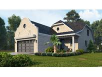 Charming brick home featuring manicured landscaping, an attached garage, and an inviting covered front porch at 8323 Cape Dutch Loop, Myrtle Beach, SC 29572