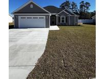 Charming single-story home with a gray exterior, manicured lawn, and attached two-car garage at 3530 Good Luck Rd., Aynor, SC 29511