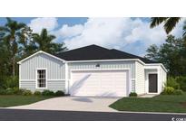 Charming single-Gathering home featuring a two-car garage, blue siding, and well-manicured lawn at 208 Warner Crossing Way, Loris, SC 29569