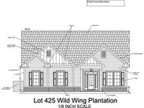 Rendering of charming one story home with brick facade, covered entryway, dormers, and shingle roof at 1100 Pochard Dr., Conway, SC 29526