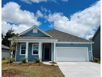 Charming single-story home with blue siding, white trim, and a two-car garage at 3595 Ashridge Way, Conway, SC 29526