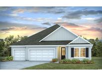 Charming single-story home with a three-car garage, black shutters, and lush landscaping at 881 Ireland Dr., Longs, SC 29568
