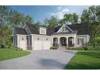 Charming single-story home with a two-car garage and covered front porch surrounded by a lush lawn at Lot 63 Preservation Circle, Pawleys Island, SC 29585