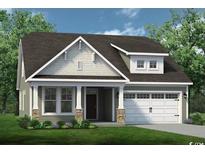 Charming home featuring a covered front porch, attached two-car garage, and manicured front lawn at 835 Big Cedar Dr., Loris, SC 29569