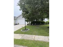 Landscaped front yard with a well-manicured lawn, decorative plants, and a charming lamppost at 132 Carolina Pointe Way, Little River, SC 29566