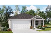 Charming single-story home featuring a two-car garage, well-manicured lawn, and blooming flower beds at 6351 Swainson Street Sw, Ocean Isle Beach, NC 28469