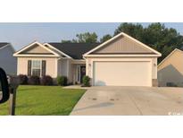 Charming single-story home with neutral siding, well-manicured lawn, and attached two-car garage at 387 Blue Rock Dr., Longs, SC 29568