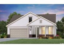 Charming single-story home with a welcoming front porch, a two-car garage, and neatly manicured front lawn at 1444 Winding Creek Way, Myrtle Beach, SC 29588