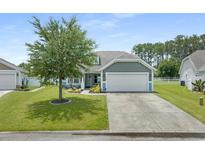 Charming home featuring a well-manicured lawn, mature tree, and a two-car garage at 729 Bonita Loop, Myrtle Beach, SC 29588