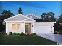 Charming one-story home featuring a brick facade, a two-car garage, and meticulously landscaped front yard at 1545 Regal Fern Way, Longs, SC 29568