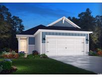 Charming one-story home featuring a two-car garage, welcoming entrance, and beautiful landscaped lawn at 1549 Regal Fern Way, Longs, SC 29568