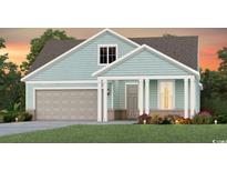 Charming one-story home with blue siding, white trim, a front porch, and an attached garage at 3008 River Island Way, Myrtle Beach, SC 29588