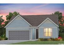 Charming single-story home with blue siding, a two-car garage, and a well-manicured lawn at 1237 Beeblossom Dr., North Myrtle Beach, SC 29582