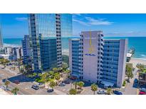 Oceanfront condo complex with street access, palm trees, and private parking, near beach and pier at 1304 N Ocean Blvd. # 901, Myrtle Beach, SC 29577