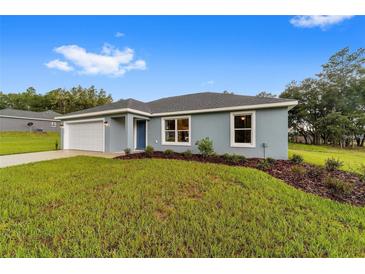 Charming single-story home showcasing a well-manicured lawn, modern windows, and a cozy, inviting facade at 15673 Sw 37 Cir, Ocala, FL 34482