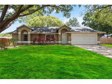 Charming single-story home with a lush green lawn and vibrant red landscaping creating curb appeal at 5003 Timber Ridge Trl, Ocoee, FL 34761