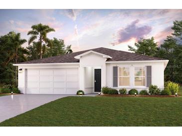 Single-story home with a two-car garage and landscaping at 12861 Se 53Rd Ave, Belleview, FL 34420