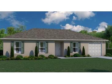 Charming single-story home with well-manicured lawn, two windows, and an attached garage at 1628 Redfin Dr, Poinciana, FL 34759