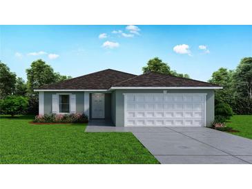 Charming one-story home with a two-car garage, manicured lawn, and neat landscaping at 1823 Hudson Ct, Poinciana, FL 34759