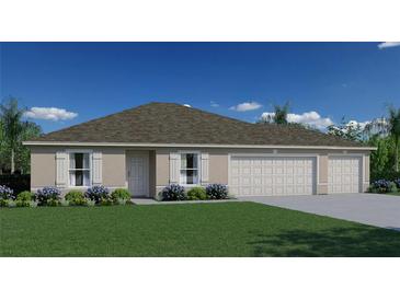 Charming single-story home with a well-manicured lawn, three-car garage, and classic architectural details at 2326 Sw 147Th Place Rd, Ocala, FL 34473
