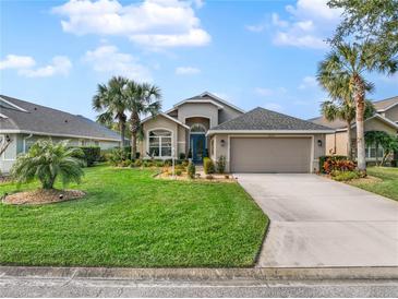 Single-story home with a landscaped lawn, driveway, and attached garage at 1234 Crown Pointe Ln, Ormond Beach, FL 32174