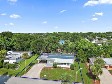 Aerial view of single-story house with large yard and driveway at 2734 Vindale Rd, Tavares, FL 32778