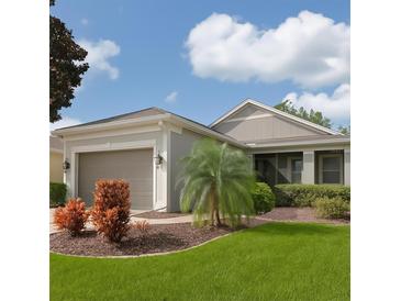 Charming single-story home featuring manicured landscaping and an attached two-car garage at 119 Crescent Moon Dr, Groveland, FL 34736