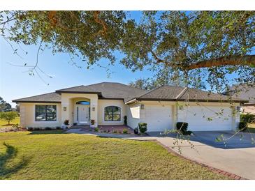 Beautiful one-story home with a two-car garage and well-manicured lawn at 36729 Alaqua Ct, Eustis, FL 32736