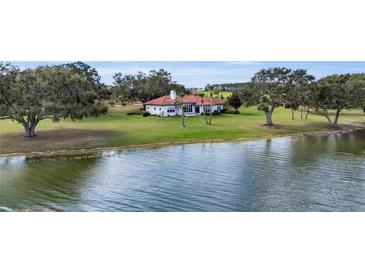 Stunning lakefront home with a lush lawn, mature trees and a red tile roof at 38230 Yale Cir, Leesburg, FL 34788
