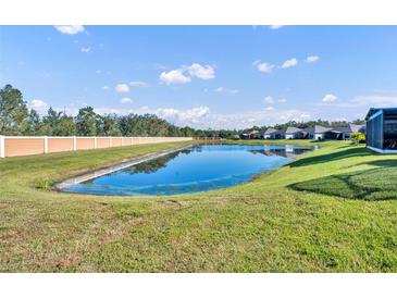 Scenic pond view with surrounding greenery and distant houses on a sunny day at 955 Ladera Ranch Rd, Kissimmee, FL 34759