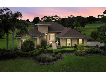 Stunning exterior elevation showcasing a meticulously landscaped front yard and inviting pathway at 39539 Harbor Hills Blvd, Lady Lake, FL 32159