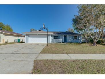 Newly painted house with a spacious yard, basketball hoop, and a long driveway at 2715 N Dellwood Dr, Eustis, FL 32726