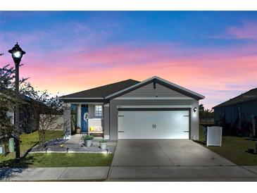 Charming one-story home with gray siding, white garage door, and landscaped front yard at 808 Brooklet Dr, Davenport, FL 33837