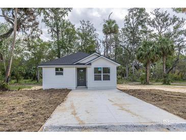 Charming single-story home featuring a concrete driveway and surrounded by lush trees at Lot 42 Indian Estates Cr 423, Lake Panasoffkee, FL 33538