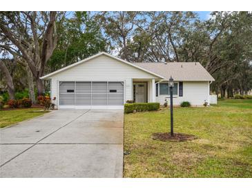 Single-story house with attached garage and well-maintained lawn at 610 Fannich Ct, Leesburg, FL 34788