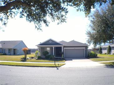 Single-story home with gray exterior, two-car garage, and landscaping at 314 Salt Marsh Ln, Groveland, FL 34736