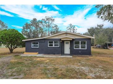 Newly renovated home with a modern dark gray exterior and a white door at 324 N York St, Bushnell, FL 33513