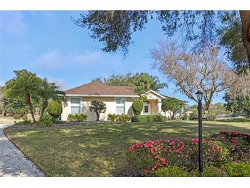 Charming one story home boasting a well manicured lawn with mature trees and blooming azaleas at 39131 Griffin Lndg, Lady Lake, FL 32159