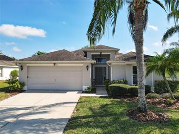 Charming single-story home with a two-car garage, landscaped yard and tropical palm tree at 2917 White Cedar Cir, Kissimmee, FL 34741