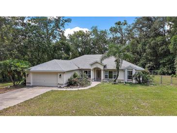 Charming single-story home featuring a well-manicured lawn, attached two-car garage, and a welcoming front porch at 2541 Lake Griffin Rd, Lady Lake, FL 32159