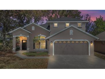 Charming home with a two-car garage, a well-maintained lawn and a palm tree at 17421 Woodfair Dr, Clermont, FL 34711