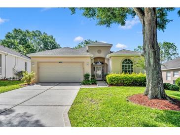 Charming single-story home featuring a well-manicured lawn and attached two-car garage at 2205 Stonebridge Way, Clermont, FL 34711