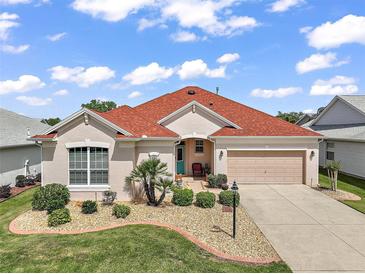 Charming single-story home with a well-manicured lawn and a two-car garage at 971 Caribou Way, The Villages, FL 32162