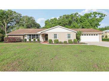 Charming single-story home with a well-manicured lawn and inviting curb appeal on a sunny day at 1202 Bly Ct, Eustis, FL 32726