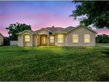 Charming one-story home with a lush green lawn and well-maintained landscaping at 26301 Sackamaxon Dr, Sorrento, FL 32776