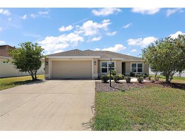 Charming single-story home featuring a well-manicured lawn and a two-car garage with concrete driveway at 3305 Dzuro Dr, Oxford, FL 34484