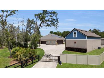 Stunning exterior with a long driveway, beautiful landscaping, and ample parking space at 3055 Wolf Branch Rd, Mount Dora, FL 32757