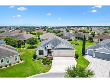 Beautiful single-story home featuring a lush lawn, landscaped beds, and a two-car garage in a well-maintained neighborhood at 3405 Nursery Pl, The Villages, FL 32163